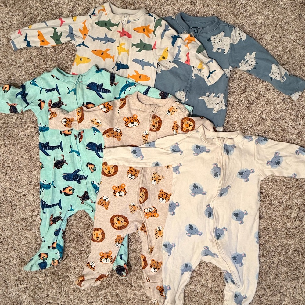 Old Navy Baby PJ Pajama Bundle 3-6M | 5 double Zip Footed Sleepers